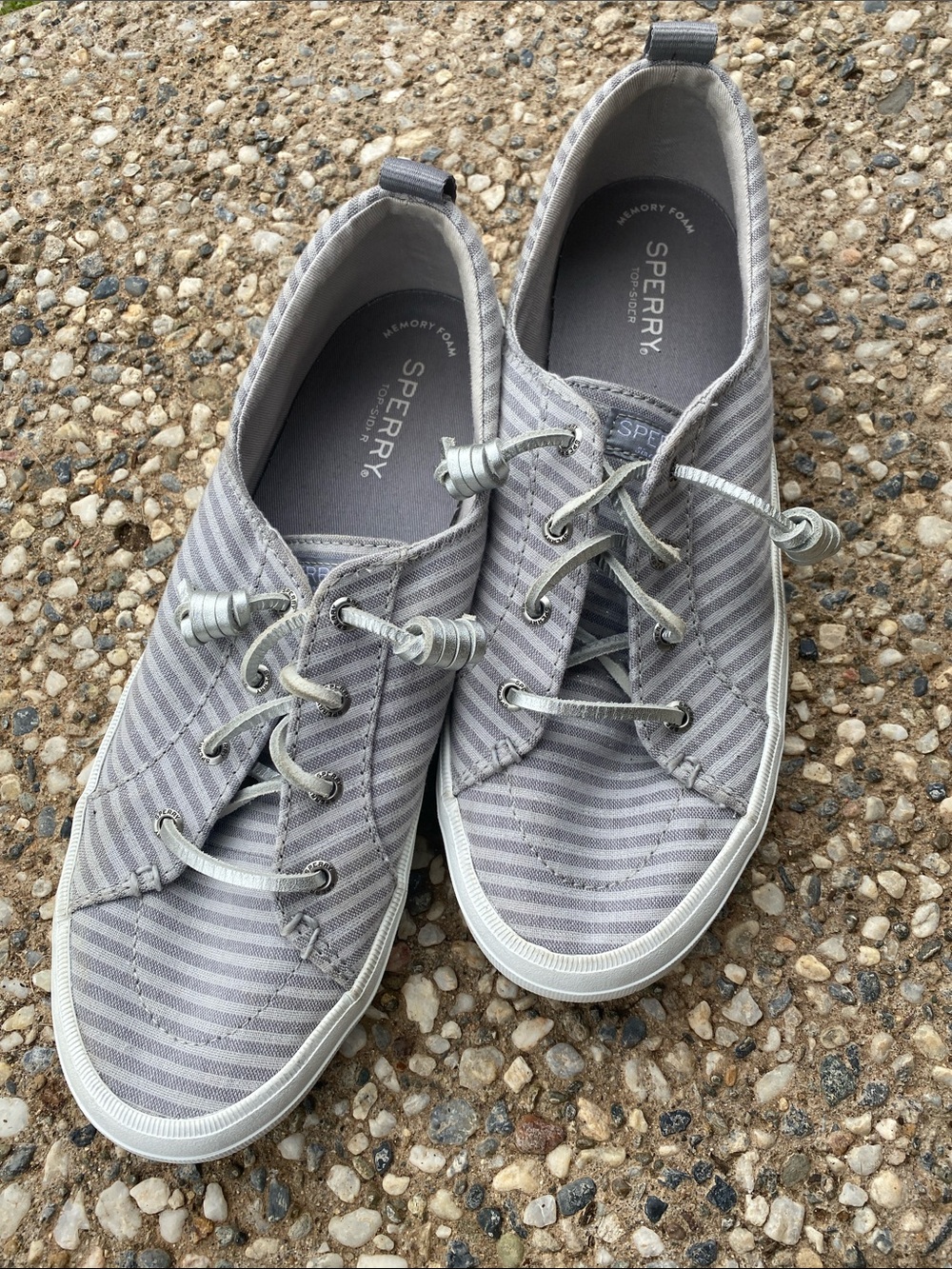 Sperry Light Gray Striped Canvas Sneakers